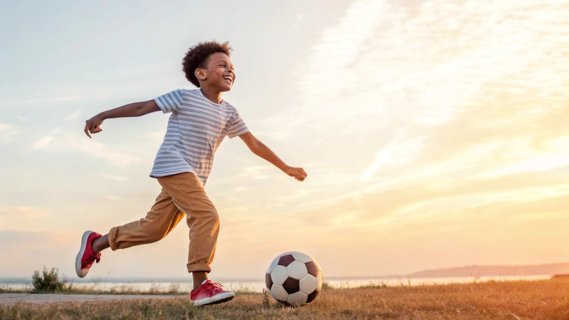 楽しくサッカーをする子ども